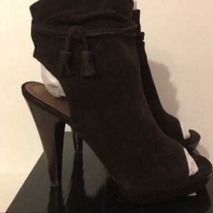 Peep Toe Suede Tassle Booties - Colin Stuart - 9